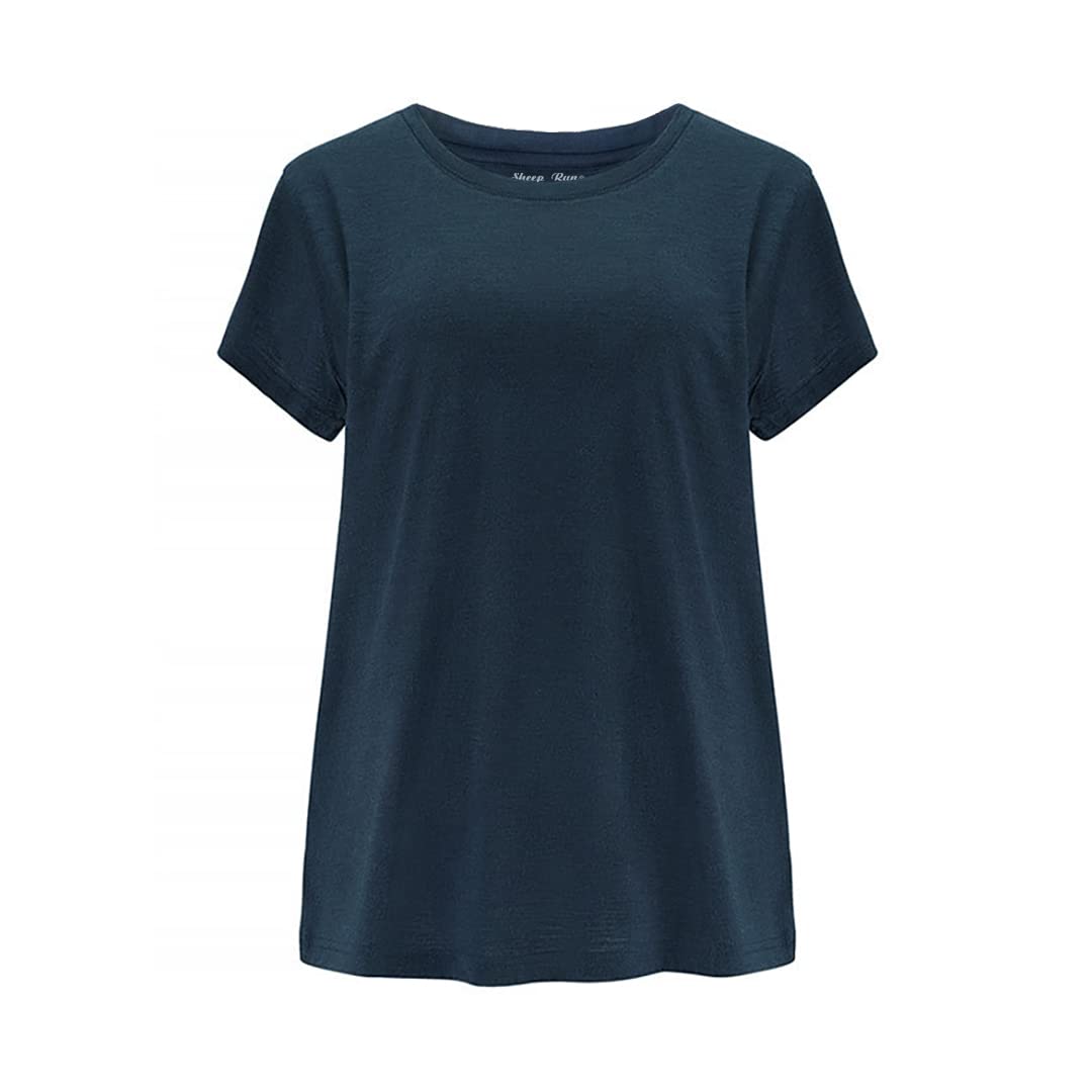 SHEEP RUNWomens Merino Wool T Shirt Breathable Wicking Hiking Yoga Loose Fit Base Layer Shirt
