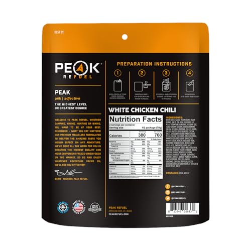 Peak Refuel White Chicken Chili | 41g Protein | 760 Calories | 100% Real Meat | Premium Freeze Dried | Amazing Taste & Quality | Backpacking & Camping & Prepper Food | 2 Servings - Image 3