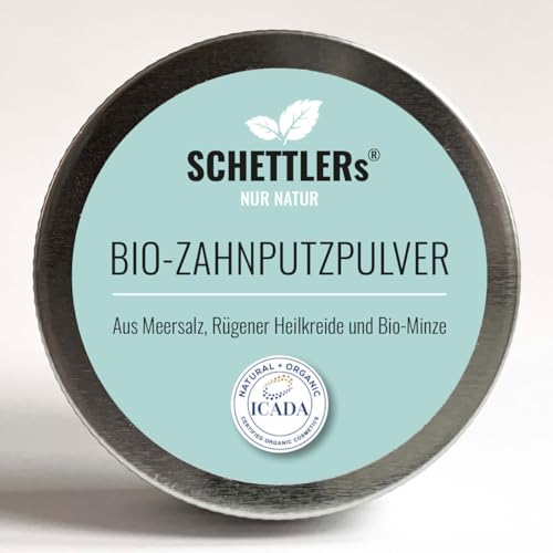 SCHETTLERs Bio-Zahnputzpulver 30g in der praktischen Schraubdose - Mit wertvollem Bio-Meersalz Rügener Heilkreide & erfrischender Bio-Minze - 100% natürliche Pflege für ein angenehmes Mundgefühl