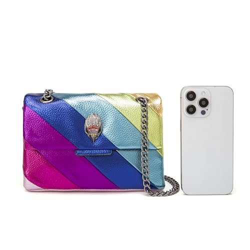 Image of Rejolly Rainbow Stripe Crossbody Shoulder Bag for Women Color Blocking PU Leather Colourful Purse with Chain Strap | PU Leather, with Chain Strap