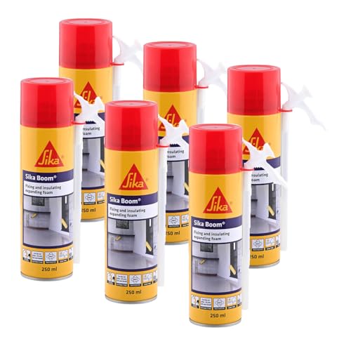 Image of SIKA - Pack of 6 PU expanding foam spray - SikaBoom AP - Single component polyurethane foam - Fast curing - HFC-free - Easy to apply - 250 ml - Light Yellow