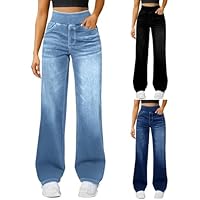 Low Waist Jeans Damen Jeans mit Gummizug Damen Baggy High Waist Jeanshosen Weites Bein Stretch Jeanshose Boyfriend Wide Leg Hose Weite Locker Trachtenjeans Straight Y2k Hosen Große Größen Damenjeans