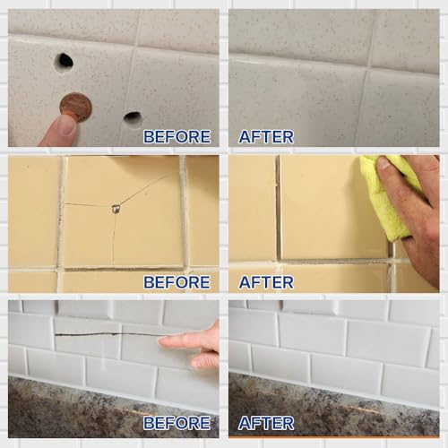 Tile Repair Kit, Ceramic Tile Chips & Cracks Repair Kit(Color Match), Porcelain Tile Repair Kit with Super Strong Adhesion, Fix Chips, Cracks and Holes on Ceramic Tile, Porcelain, Acrylic, Fiberglas