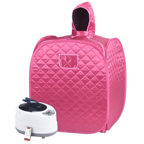 Image of Brrnoo Portable Steam Sauna Personal Foldable Sauna Tent with Remote Control 2L Steam Pot 9 Temperature Settings for Home Indoor Spa Relaxation (Rose Color)
