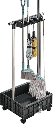 Rangement balai et serpillère mobile avec support outils jardin
