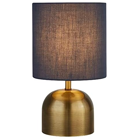 Satin Brass & Navy Blue Fabric Shade Vintage Touch Table Lamp | 27.5cm Height | 1 x SES E14 Lamp Bulb Required | 4 Stage Touch Dimming | UK Approved Cover
