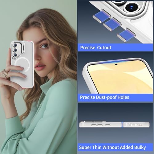 Image of DIZORO Polycarbonate Samsung Galaxy S25 FE Case Compatible with Wireless Charging,with Camera Stand,Military Grade Drop Tested,Translucent Hard Back Soft Edge Back Cover (White)