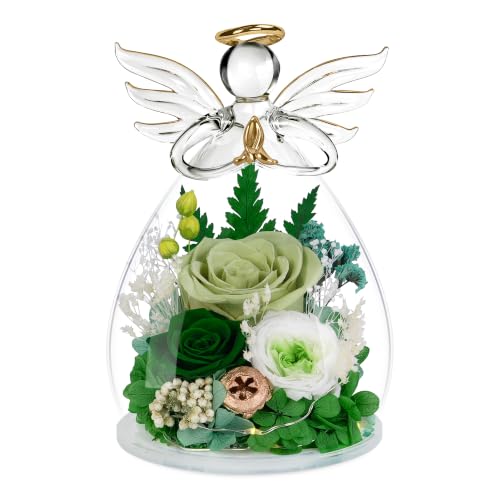 Image of encavy Birthday Gifts for Women,Fresh Flowers for Delivery,Preserved Rose Flowers in Angel Figurines,Light Up Green Angel Real Rainbow Roses for Mom Grandma Wife Her Girlfriend Anniversary
