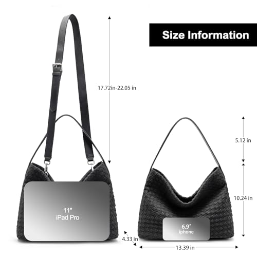 Bolso Tote Tejido de Cuero Vegano para Mujer Negro miniatura 6