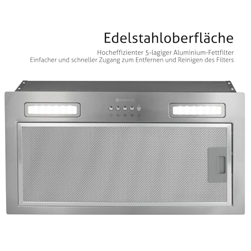 Kompatic Lane 50 KLN50SIEinbau Dunstabzugshaube, A+++, 50 cm, 450 m³/h, Aktivkohlefilter KCF4 inklusive, Abluft/Umluft, Elektronische Steuerung, LED-Beleuchtung, 3 Stufen + Boost, Silber