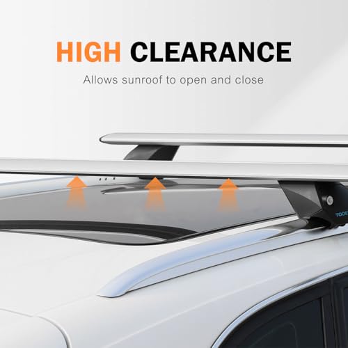 COWVIE 53 Inch Aluminum Roof Rack Cross Bars for Raised Side Rails, Adjustable Cargo Bars with Keyed Locks, Hold 198 LBS, Silver