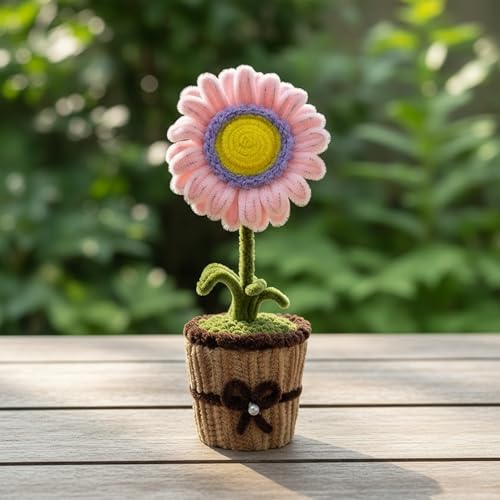 Image of Handmade Artificial Flower Pot for Home Decor | Cute Fuzzy Wire Pipe Cleaner Flower Plant | Aesthetic Tabletop Decorative Pot for Home, Office & Gifting (Soft Bloom :- Purple-BabyPink)