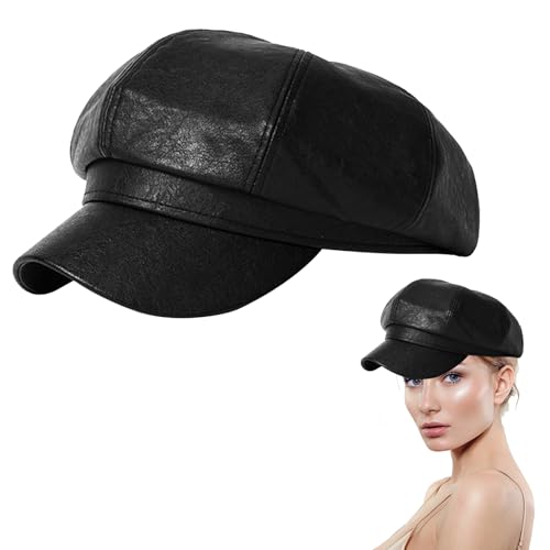 Baskenmütze, Newsboy-Mütze, Vintage Style Maler Hut, Newsboy Beret, Hut Maler Kappe, Retro Beret Schiebermütze, Schildmütze, PU Leder Zeitungsjunge Baskenmütze für...