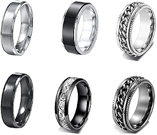 QAQHZW Men's Rings Stainless Steel Rings for Men Twisted Chain Rings Beer Opener Rings Rotatable Vintage Mens Black Wedding Band Ring Size