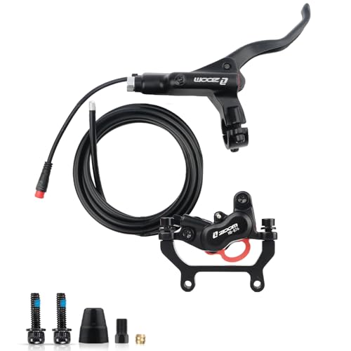 ZOOM EBike Hydraulic Disc Brake Set: HB-876E 4-Pistons 2-PIN Power-Off Sensor Electric Bicycle Right Brake Levers with Rear Calipers PM/is Adapter