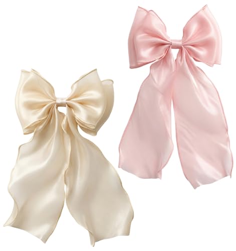 2 pinzas de lazo rosa claro para cabello con cinta larga miniatura 1