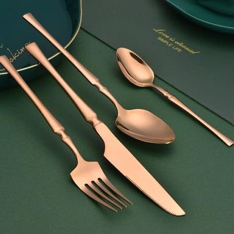 Image of Set of 4 Dessert Spoons | Korean Vintage Style Flatware Ice Cream Spoon Set | Dishwasher-Safe Stainless Steel Cutlery for Home, Restaurant & Gift Giving (Rosegold)