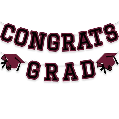 Image of Congrats Grad Banner Graduation Party Banner Decoration Hanging Garland High School College Backdrop Supplies Maroon