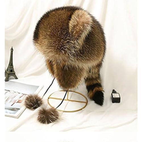 Cute Faux Fur Raccoon Tail Parent-Child Plush Hat, Little Cute Raccoon Women's Winter Plush Protection Hat2