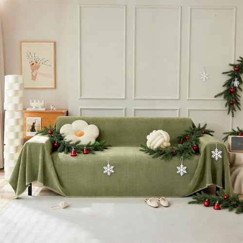STACYPIK Christmas Breathable Matcha Green Couch Covers Minimalist Sofa Cover
