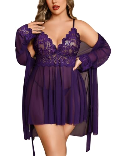 Image of Avidlove Plus Size Lingerie Sexy Lingerie Set Women's Exotic Nightgowns Lace Chemise Lingerie Side Slit Nightdress
