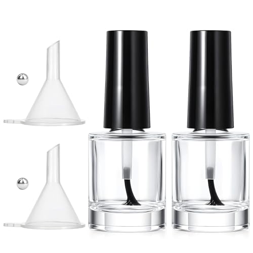 Alrhso 2Pcs Empty Nail Polish Bottles with Brush 8ML Clear Nail Polishes Containers Small Glass Bottles with Mixing Balls Cap Funnel for Nails Art Storage Containers