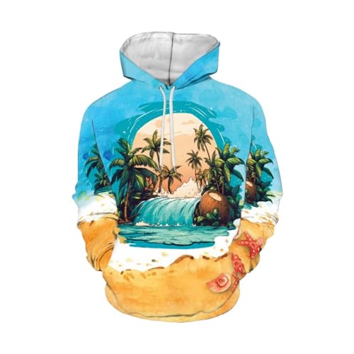 Image of Forchrinse Green Palm Tree Sea Beach Mens Hoodies Pullover Long Sleeve Fleece Hoodie Cozy Sport Casual Outwear