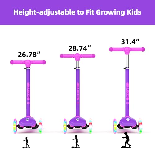 Image of KORIMEFA Scooter for Kids Ages 3-8 with Light-Up Wheels & Deck, 3-Wheel Toddler Scooter with Adjustable Height, Anti-Slip Deck, Lean-to-Steer