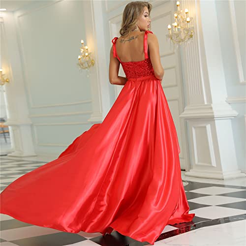 Boan Damesjurk, lang, gesplitst, kant, met bandjes, met grote pan, voor avond, cocktailparty, ceremonie,, Rood, 38 - Image 6