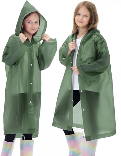 Image of 2 Pack Reusable Waterproof Raincoat EVA Emergency Rain Ponchos One Size Rain Jacket for Children, Boys and Girls