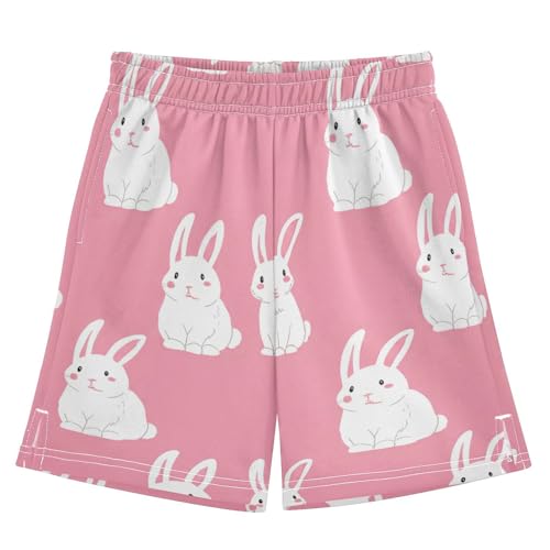 J JOYSAY Cute Bunny Rose Boys Athletic Shorts Kids Youth Casual Shotrs with Pockets Elastic Waistband