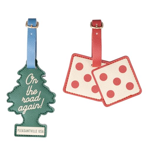 ban.do Getaway Suitcase Tag Set of 2 for Travel, Novelty Shaped Durable Vegan Leather Luggage Identifier (Road Trip)