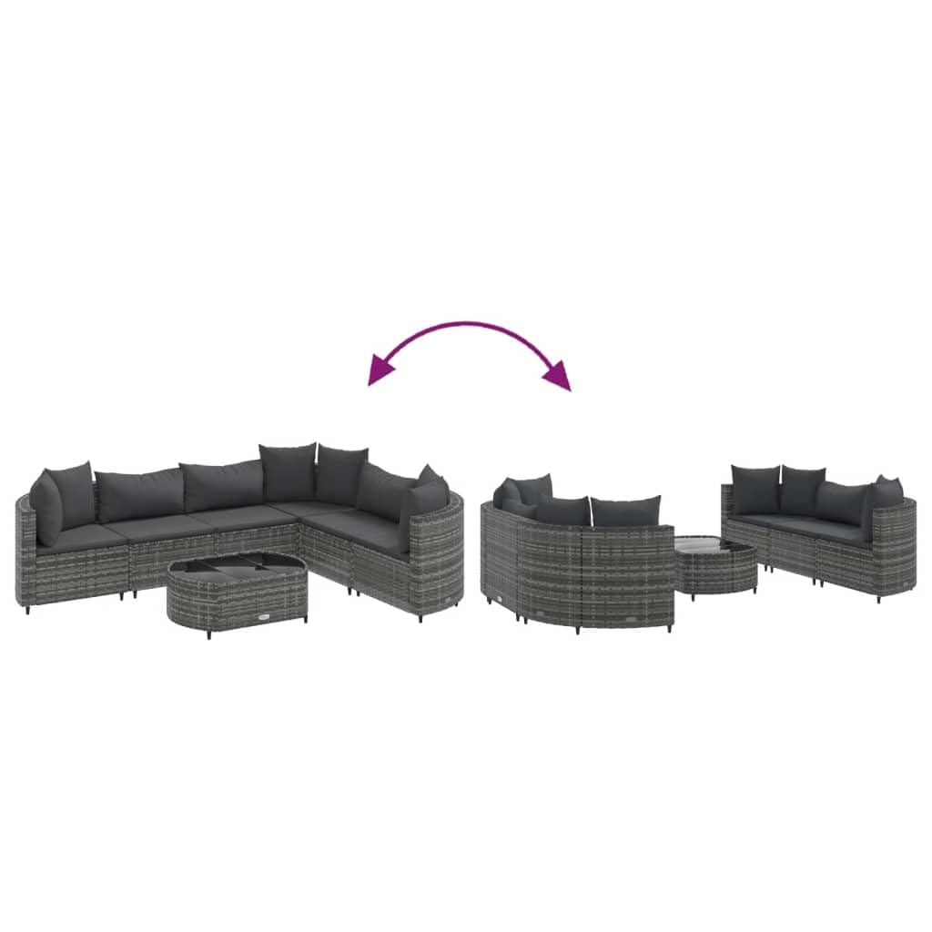 Homgoday Juego de sofá cama de salón y sofá, juego de sofá moderno para exterior de jardín, exterior, mobiliario, juego de sofás de jardín de 7 piezas con cojines grises de ratán sintético, modelo