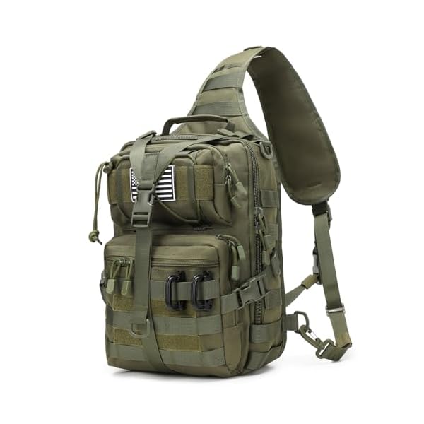 Tactical Sling Bag Backpack Military Rover Shoulder Sling Pack EDC Molle Assault Range Bag Crossbody Chest Pack (Army Green)