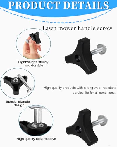 BNREOZA 2 Stück Rasenmäher Griff Schrauben, Dreieck Griff Knopf Mutter Schrauben Kunststoff Schrauben und Muttern für Rasenmäher Schiebebügel Garten Werkzeug Zubehör Rasenmäher (Schwarz)