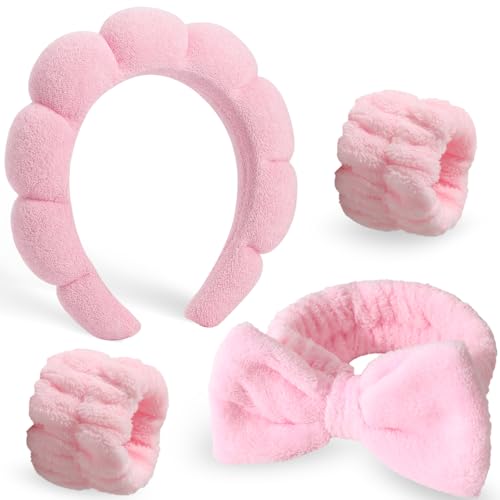DRESHOW Bandeau Spa pour le Lavage du Visage Set de Poignets Éponge doux Bandeaux en Tissu Éponge pour le Maquillage et Les Soins de la Peau Bandeau...