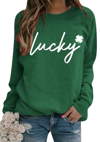 Image of Women's Trendy St Patrick's Day Long Sleeve Pullover With Comfy Loose Fashion Sweatshirt Dark Green 3XL