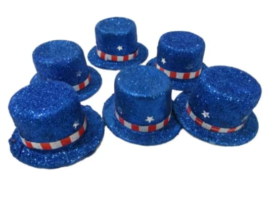 6 Blue Mini Craft Glitter Uncle Sam Top Hats Patriotic 4th of July Party All Purpose Decorations Multicolor