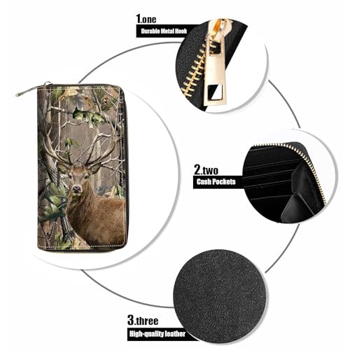Jungle Camo Deer Print Wallet for Women Large Capacity Wallet Credit Card Holder PU Leather Zipper Clutch Purse Phone Wallet4