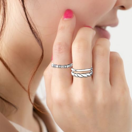 Rings for Women Stackable, Non Tarnish Set of 3 Dainty 18K Gold Plated Stacking Trendy Ring Set, Statement Promise Wedding Bands Engagement Rings2