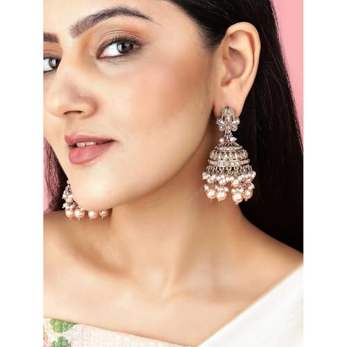 Image of Rubans Jhumka Earrings Kundan and Pearl Traditional Festive Jewellery Gift for Women & Girls