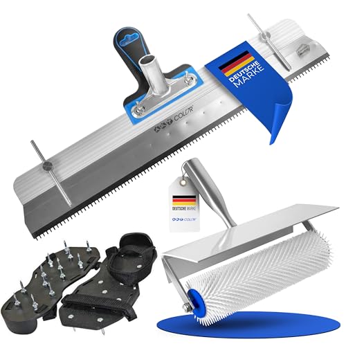 Rakel-Set für Bodenbeschichtung & Ausgleichsmasse - Stehrakel, 25cm Entlüftungswalze und Nagelschuhe
