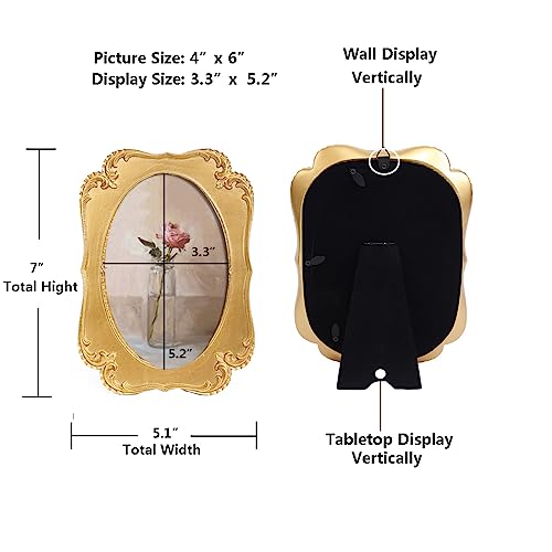 Sikoo Vintage 4X6 Gold Oval Picture Frame Antique Ornate Table Top And Wall Mounting Photo Frame With High Definition Glass Front For Home Decor, Retro Photo Gallery, Old-Fashioned Art, Gold #TOP2