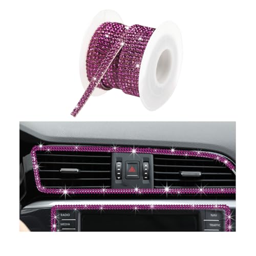 Image of Ohleats Bling Car Trim Self Adhesive, 16.4 Ft Auto Interior Exterior Crystal Rhinestone Decoration Strip Decal, Glitter Trim Strips Line Molding for Dashboard, Car Accessories (Purple)