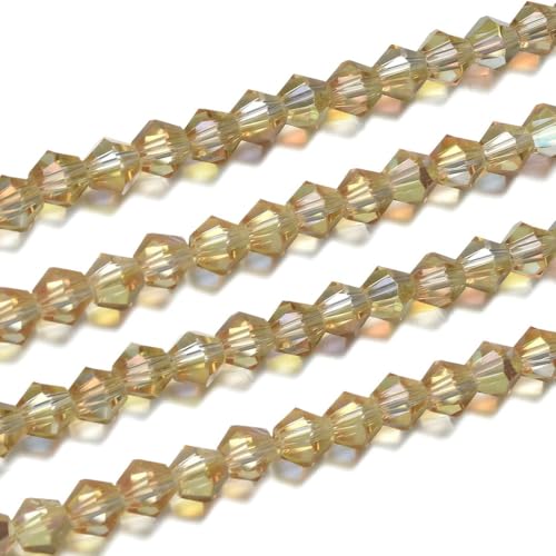 1000pcs Czech 6mm (0.24 Inch) Faceted Bicone Crystal Glass Loose Beads Spacer Bulk Gold Shimmer for DIY Craft Jewelry Making CCB638