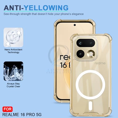 Image of AESTMO Clear Back Cover for Realme 16 Pro | 360 Protection | Transparent Back Cover for Realme 16 Pro (PC + TPU, Compatible with MagSafe Accessories, Transparent Bumper)