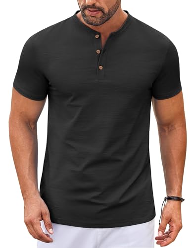 COOFANDY Mens Henley Shirts Short Sleeve Casual Button Down Shirts Lightweight Summer Basic Tee