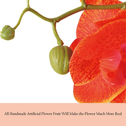 Encoft Butterfly Orchid Artificial Flower Orange Simulation Phalaenopsis Bonsai With Silver Metal Vase For Wedding Party Home Centerpiece Decor #TOP4