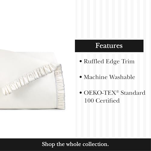 Image of kate spade new york Cotton Ruffle Full Queen Comforter Set, Cotton Linen-Like Reversible Cover, All Season 3 Piece Bedding Set, Machine Washable, White and Glacier Gray