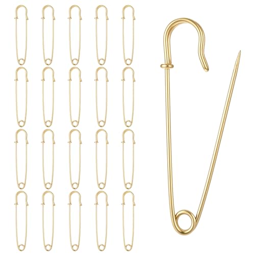 Lot de 20 grandes épingles à nourrice dorées - 7,5 cm - Pour vêtements, couvertures, jupes, cuir et artisanat